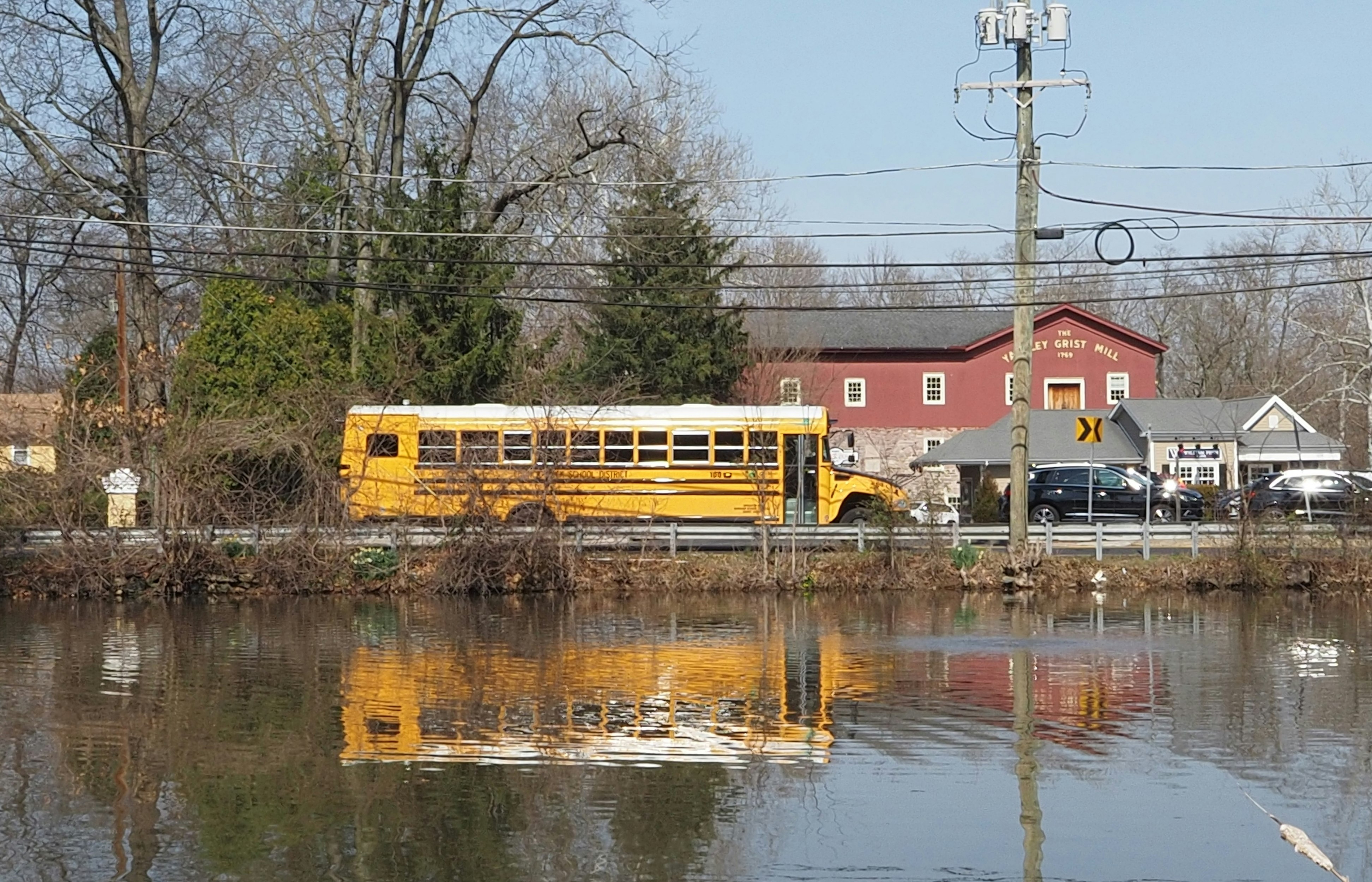 US school bus through flood